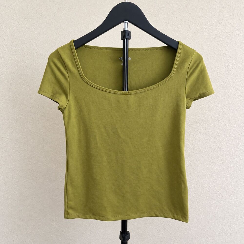 Olive Green Scoop Neck Fitted Baby Tee